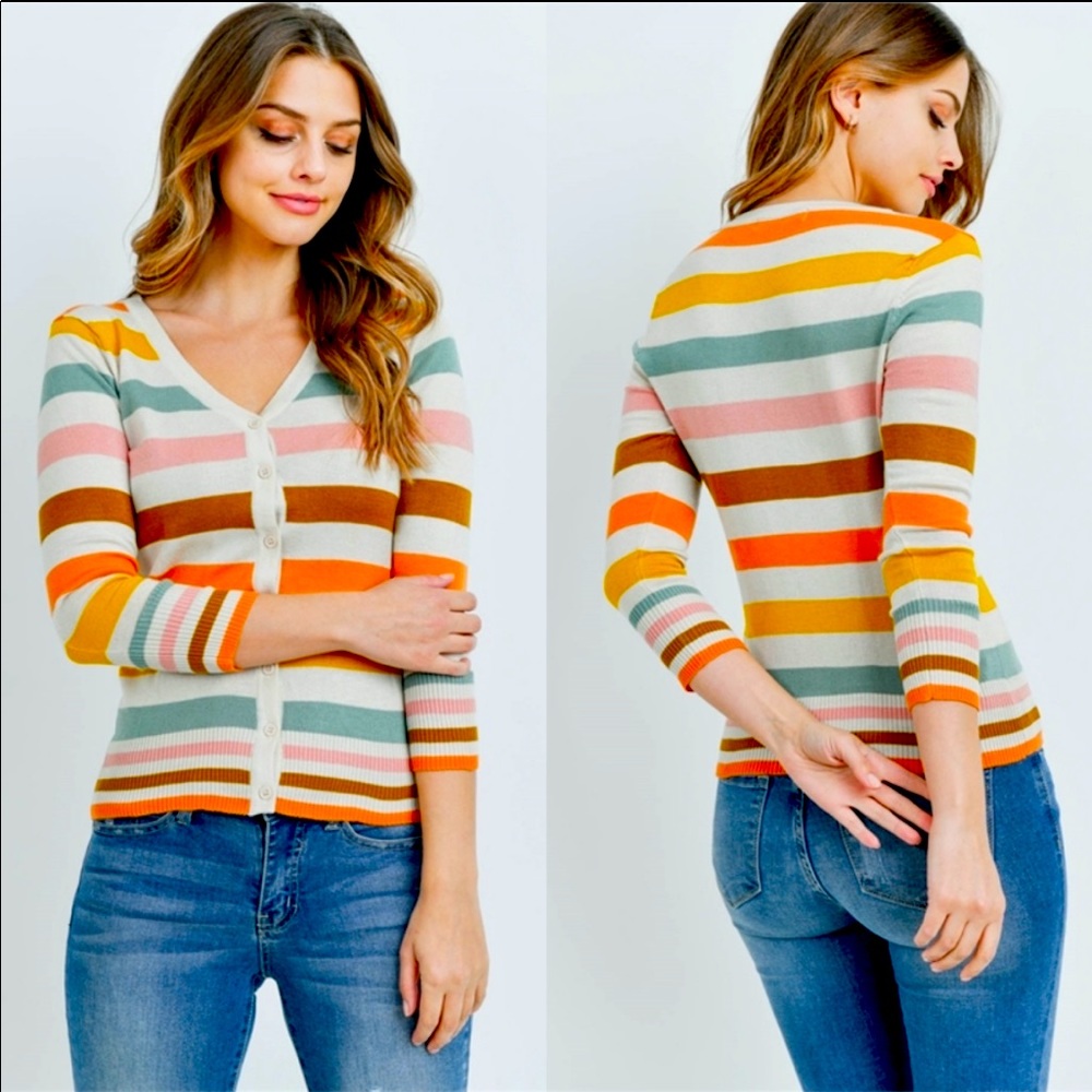 Preppy💛💗Pretty striped cardi-sweater soft knit